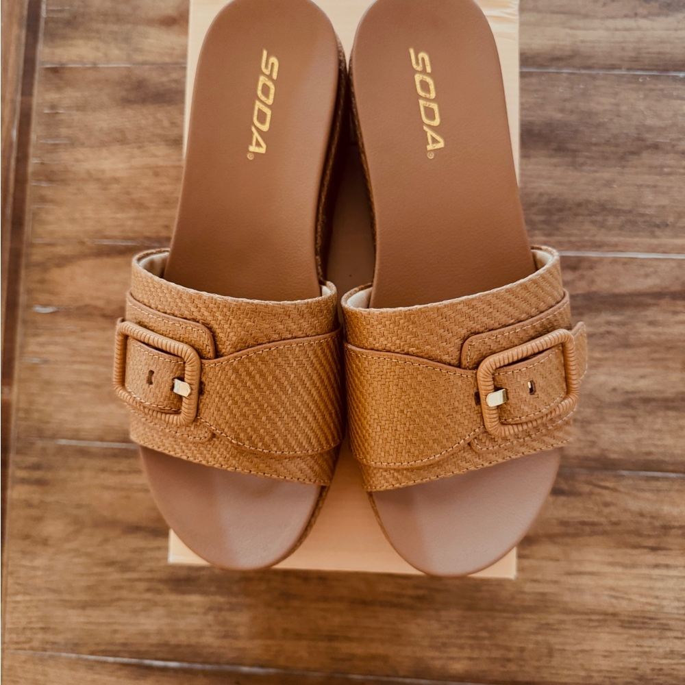 Soda Women's Brown Buckle Slide Sandals
